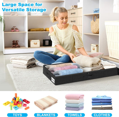 Under Bed Storage Container Bins 2 Pack, Low Profile Foldable Underbed Clothes Storage Organizer W/ Ultra Thick Fabric and Sturdy Bottom/Sides, Dual Zipper Storage Box for Dorm and Home 30x16x6.7"