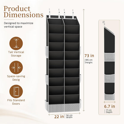 Criusia Over the Door Shoe Organizer, 20-30 Pairs Heavy-Duty Hanging Shoe Storage with Large Pockets, 10-Tier Door Shoe Rack with 4 Hooks for Sneakers Sandals Heels Boots (Black)