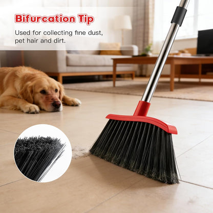 Heavy Duty Broom, 54-inch Adjustable Long Handle Angle Brooms Large Brooms for Sweeping Indoor and Outdoor Commercial Broom for Home Kitchen Patio Garage Porch Courtyard Classroom, Red