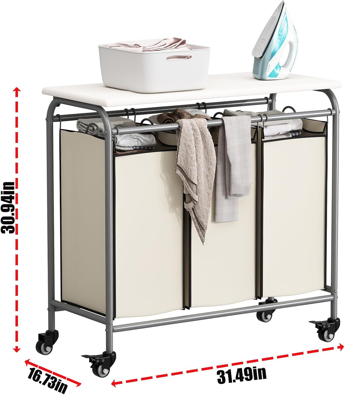 LINZINAR 3-Bag Laundry Hamper, Black Laundry Basket, 35.6 Gal(135 L) Laundry Sorter Cart Laundry Room Organization with Heavy Duty Rolling Lockable Wheels and Removable Bags