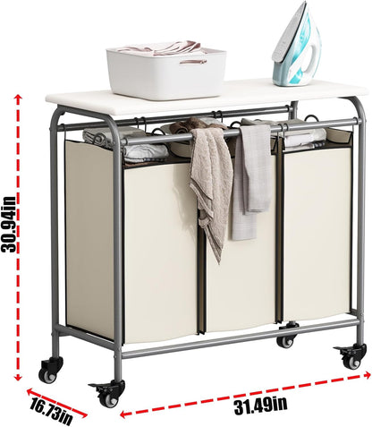 LINZINAR 3-Bag Laundry Hamper, Black Laundry Basket, 35.6 Gal(135 L) Laundry Sorter Cart Laundry Room Organization with Heavy Duty Rolling Lockable Wheels and Removable Bags