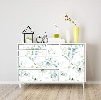 HAOKHOME Peel and Stick Wallpaper Boho Green/White Botanical Leaf Floral Wall Mural Home Nursery Decor Renter Friendly Wallpaper 17.3in x 9.8ft