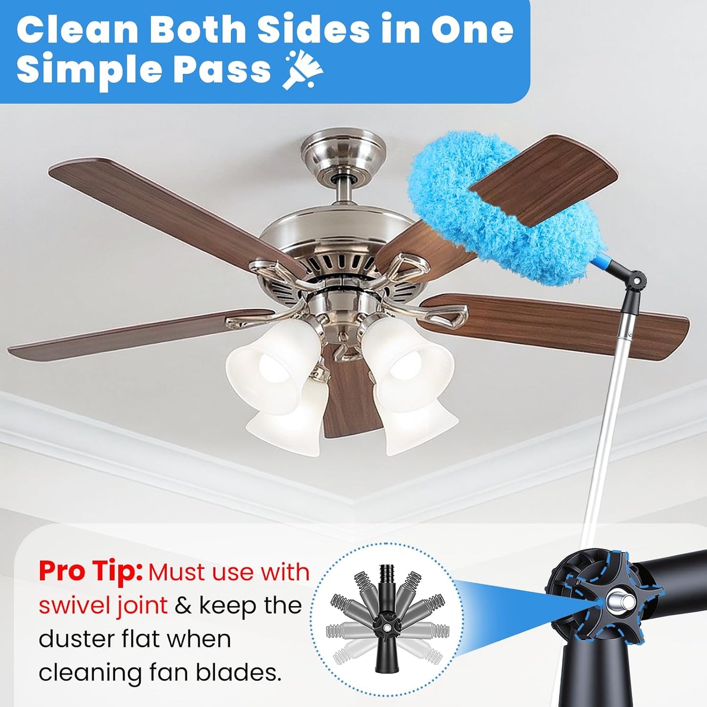 20ft High Reach Extendable Duster Kit with 5-12ft Extension Pole - Ceiling Fan Blade Cleaner, Spider Web Brush Cobweb Remover, Window Squeegee Kit with Telescoping Wand, Extended Extra Long Handle