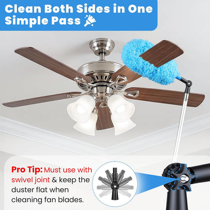 20ft High Reach Extendable Duster Kit with 5-12ft Extension Pole - Ceiling Fan Blade Cleaner, Spider Web Brush Cobweb Remover, Window Squeegee Kit with Telescoping Wand, Extended Extra Long Handle