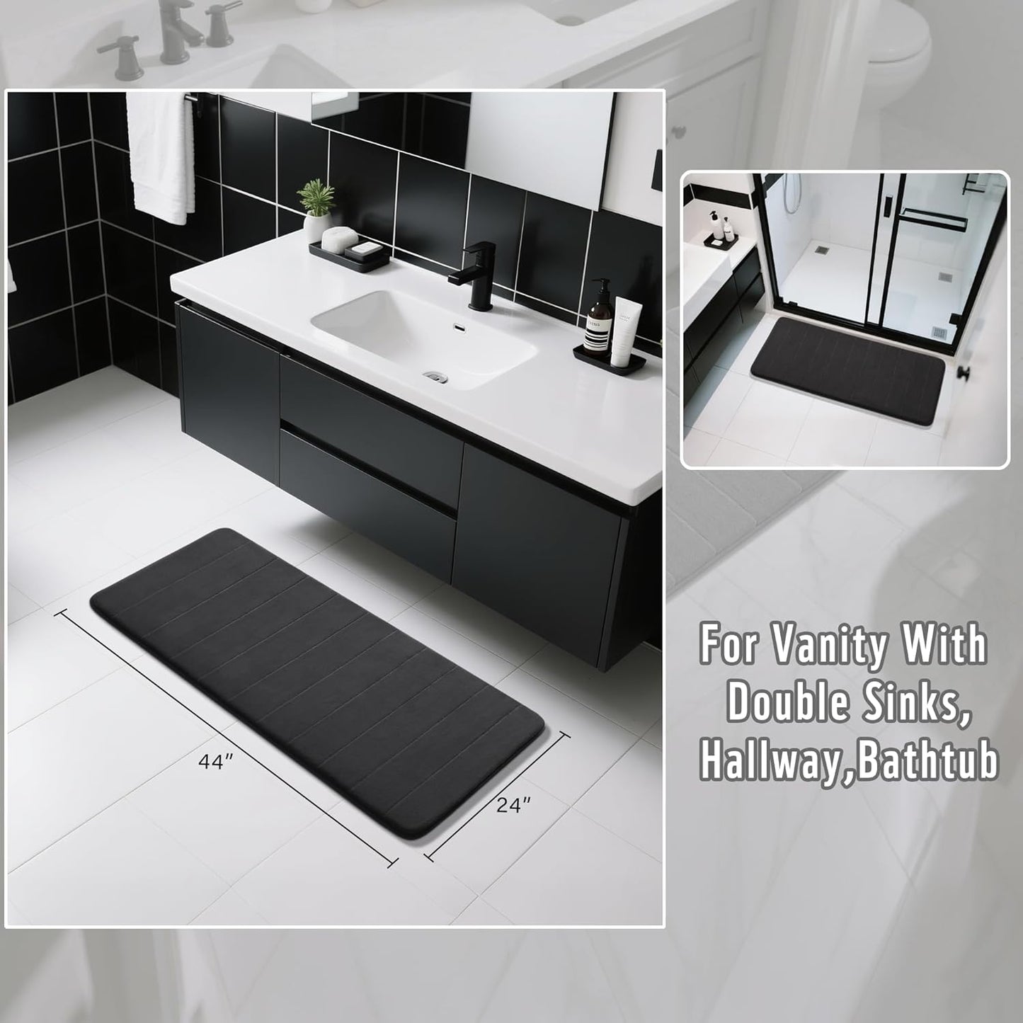 Yimobra Memory Foam Bath Mat, Super Soft Absorbent Bathroom Rug Non Slip, Quick Dry, Machine Washable Floor Carpet for Tub Shower, Home Decor Accessories, 24x17, Grey