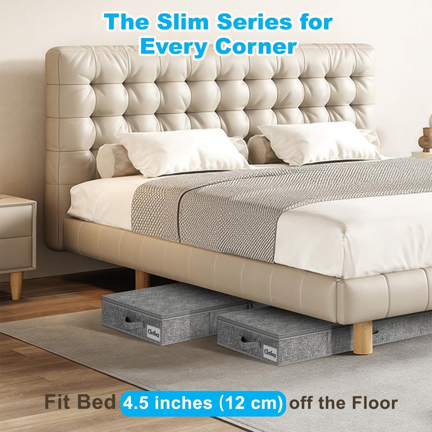 Under Bed Storage Container Bins 2 Pack, Low Profile Foldable Underbed Clothes Storage Organizer W/ Ultra Thick Fabric and Sturdy Bottom/Sides, Dual Zipper Storage Box for Dorm and Home 30x16x6.7"