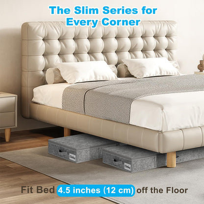 Under Bed Storage Container Bins 2 Pack, Low Profile Foldable Underbed Clothes Storage Organizer W/ Ultra Thick Fabric and Sturdy Bottom/Sides, Dual Zipper Storage Box for Dorm and Home 30x16x6.7"