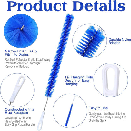2 Pcs Drain Cleaner Brush 15 Inches Extra Long Handle Scrub Cleaner Bottle Brush for Cleaning Drain Brush Household Cleaning Brushes for Tube, Kitchen, Pipes, Dishwasher, Drains