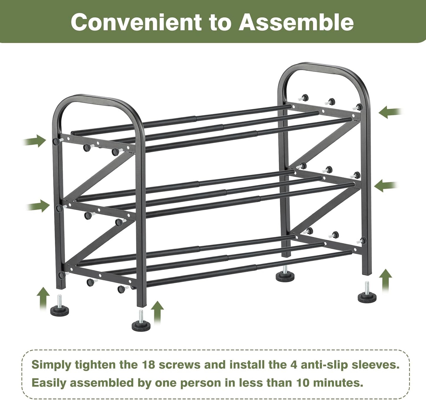 4-Tier Expandable Shoe Rack, Stackable and Adjustable Shoes Organizer Storage Shelf, Sturdy and Durable Metal Structure Free Standing Shoe Rack for Closet Entryway Doorway