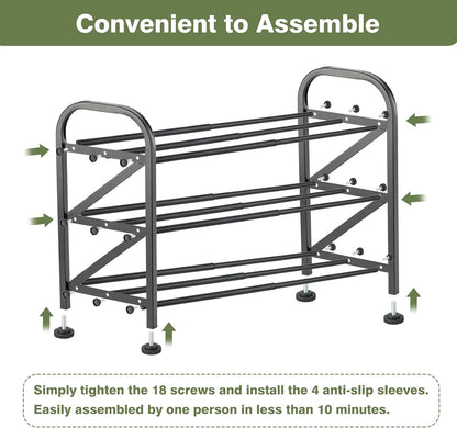 4-Tier Expandable Shoe Rack, Stackable and Adjustable Shoes Organizer Storage Shelf, Sturdy and Durable Metal Structure Free Standing Shoe Rack for Closet Entryway Doorway