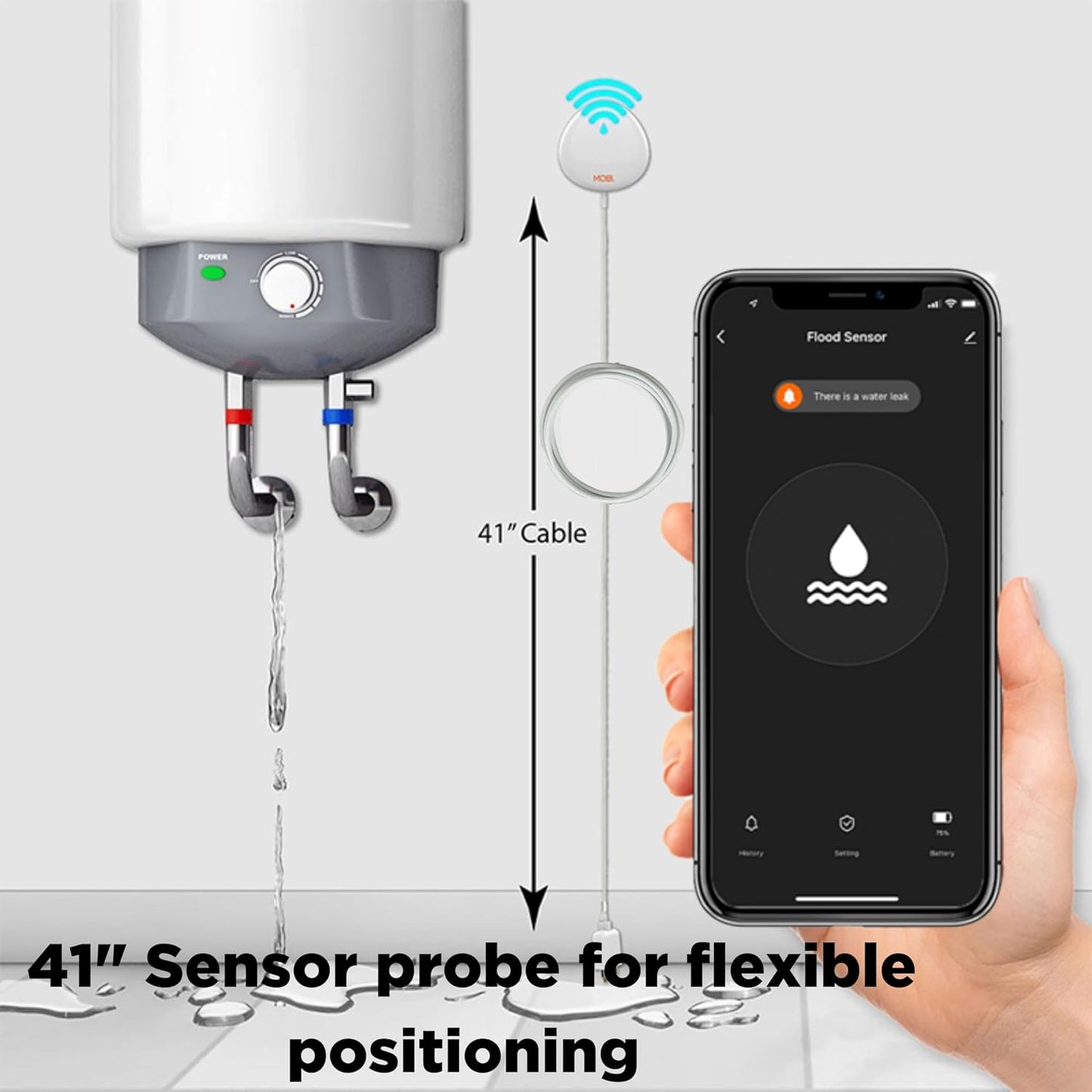 MOBI Smart Home 2.4GHz WiFi Water Leak Sensor, Water Sensor, Water Detector Alarm, Water Leak & Flood Detector, Smart Notification App, Expand with Cameras & Smart Home Devices (3-Pack)