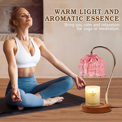 Funistree Flower Candle Warmer Lamp with Timer, Dimmable Candle Lamp Warmer, Christmas Birthday Gifts for Women Mom Her, Housewarming Home Decor, Lotus Wax Warmer for Yankee Candles - Lily Amber