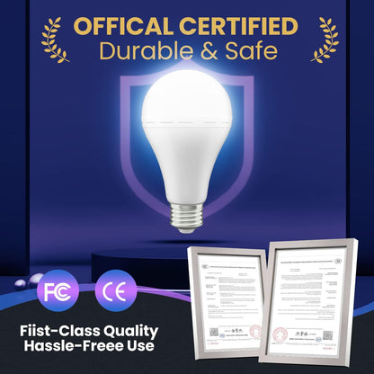 Emergency Rechargeable Led Light Bulb with Hook,Stay Lights Up When Power Failure, 1500mAh 12W 60W Equivalent LED Light Bulbs for Home, Camping, Hiking, 4 Pack