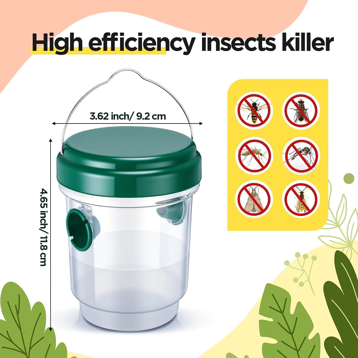 Qualirey 6 Pcs Wasp Traps for Outdoors Wasp Killer Hanging Bee Traps Reusable Fly Bee Killer for Indoor Outdoor Patio Garden Home (Green)