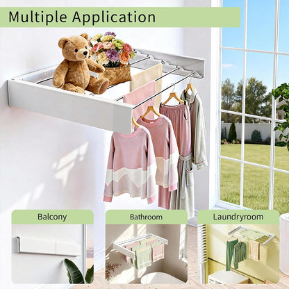 Wall Mounted Drying Rack 31.5'', Foldable Wall Clothes Drying Rack, Space Saving Laundry Drying Rack, Heavy Duty Clothes Drying Rack 5 Rods, Collapsible Clothing Rack for Bathroom Balcony