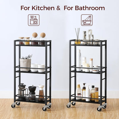 MAHANCRIS Slim Rolling Cart, Mobile Kitchen Cart on Wheels, Narrow Storage Cart for Small Space, Small Bar Cart, for Bathroom, Laundry, Living Room, Black RCHB1501