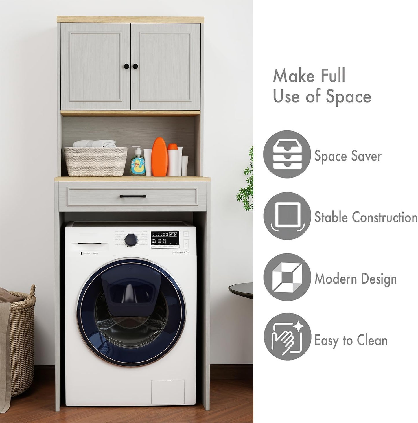 Locsear Washer Dryer Countertop with Shelf, Laundry Room Storage and Organization, Over The Washer or Dryer Storage Shelves Cabinet, Compact Washing Machines with a Width of Less Than 27 inches