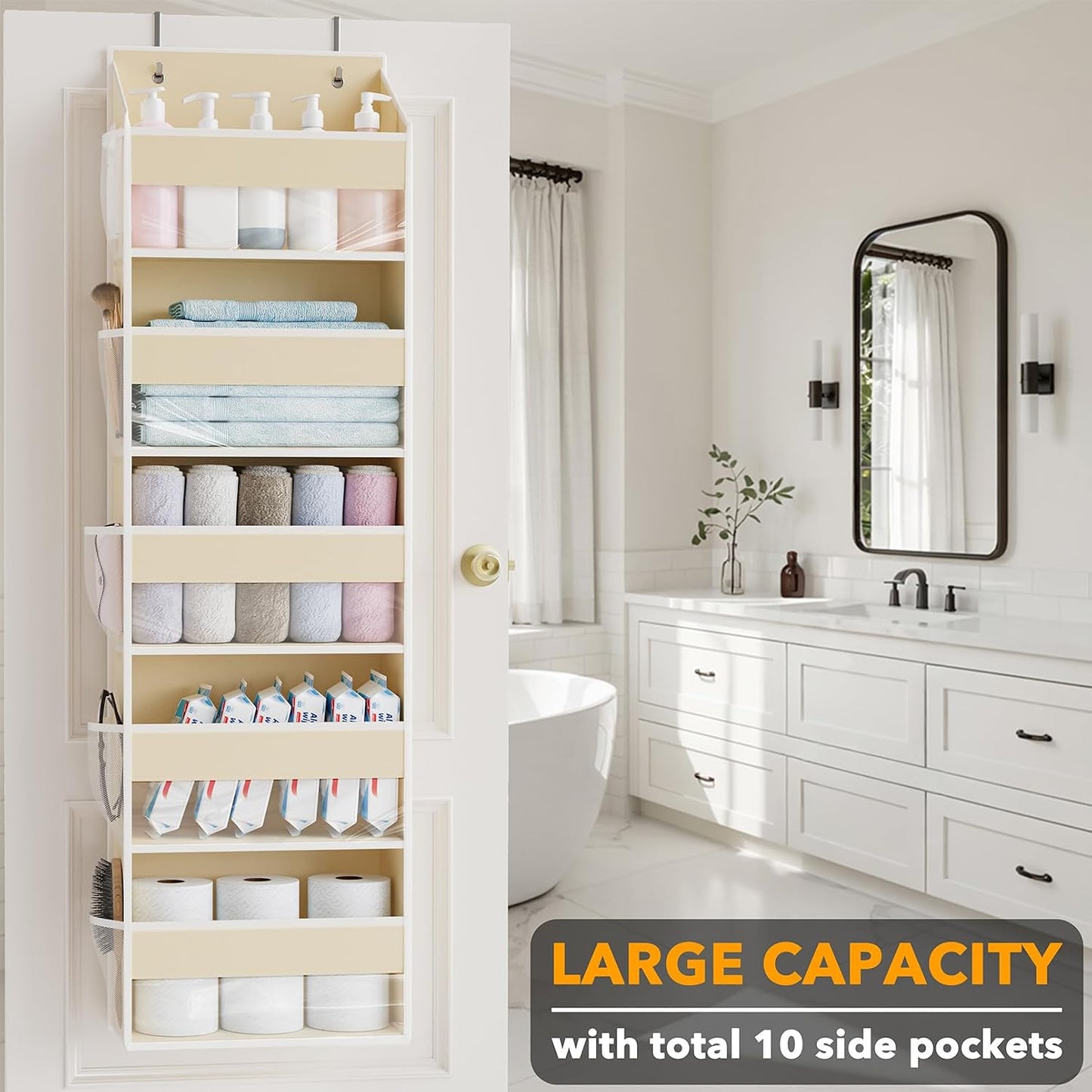SpaceAid 1 Pack Over The Door Organizer with 5 Large Pockets and 10 Mesh Side Pockets, 5 Layers Door Organizer Hanging with Clear Window for Bedroom, Bathroom, Pantry and Nursery, Gray