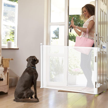 Retractable Baby Gate for Stairs & Doorways, 33" Tall Extends to 71" Wide | Extra Wide Safety Kid Pet Gate, Mesh Dog Gate for Indoor,Outdoor, Hallways One-Handed Operation, Easy Install(33”x71”-Black)