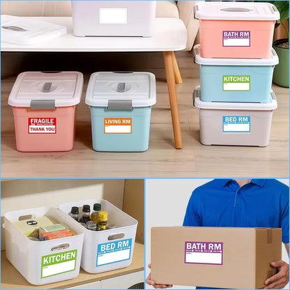 300PCS Home Moving Labels-3.6 x 2 inches,5 Color Coded Packing Box Stickers with 50 Fragile Stickers & 50 Blank Labels for Home Organization Moving Supplies Storage Bins
