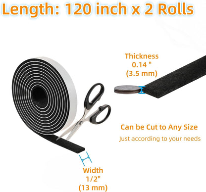Furnigear Felt Strips with Adhesive Backing Heavy Duty Cuttable Felt Tape Roll Furniture Pads for Chair Legs - Protecting Hardwood Floors, Chair Wall Protector (Black, 80 x 0.5 x 0.14 Inch)