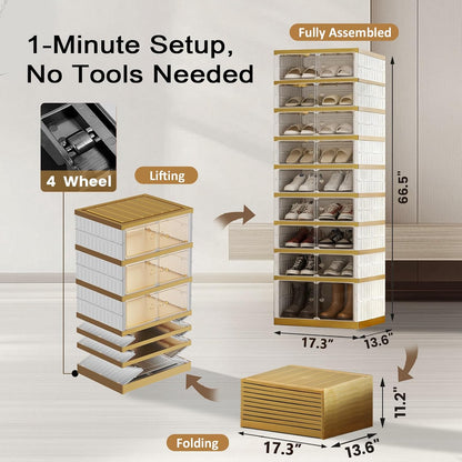SYNCVIBE Shoe Rack Organizer for Closet Entryway Foldable Sneaker Storage Shoe, Collapsible Shoe Cabinet, Stackable Shoe Storage Cabinet with Lids for Living Room (6 Tiers 24 Pairs)