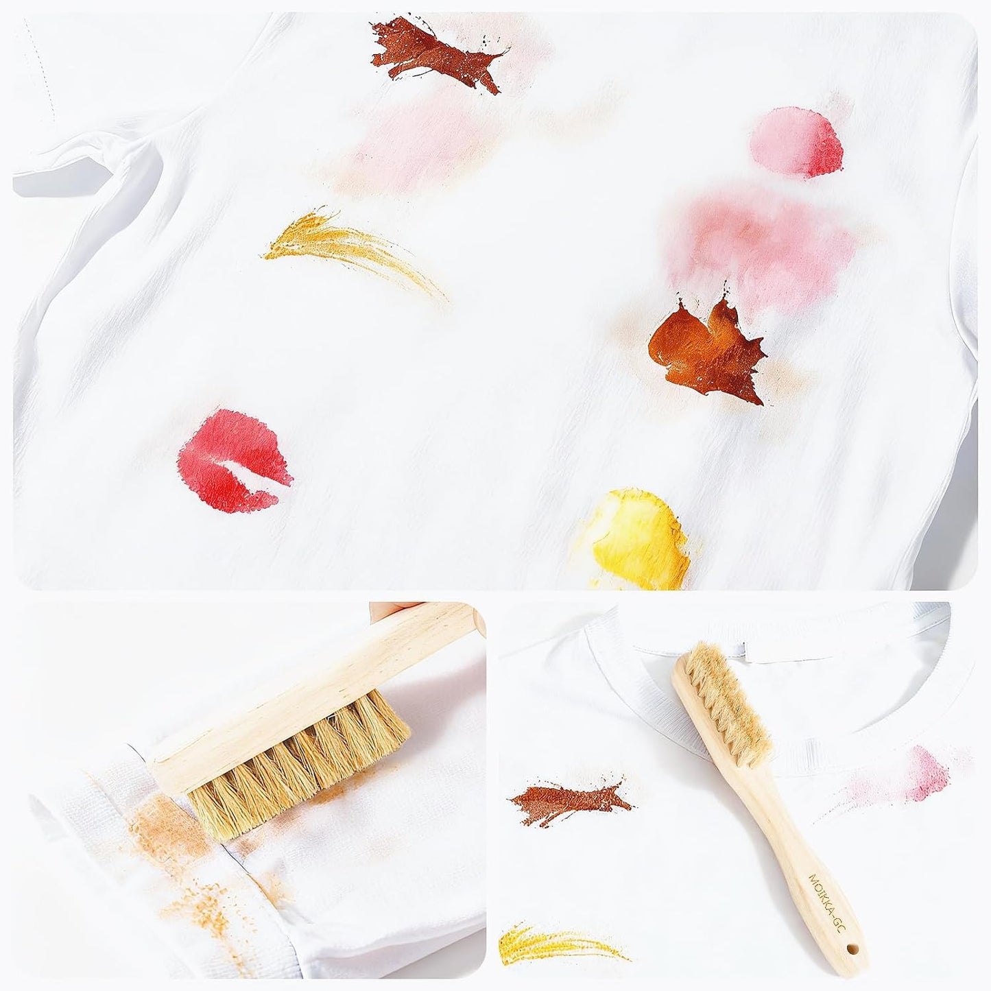 Wood Laundry Stain Brush with Boar Bristle, Tough Stain Remover for Delicate Fabric, Cotton, Linens, and Shoes, Laundry Scrub Brush for Fresh and Clean Fabric