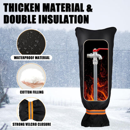 2 Pack Outdoor Faucet Covers for Winter, 6.7" W x 8.3" H Outdoor Water Faucet Cover Socks for Winter Freeze Protection Pipe Reusable Waterproof Insulated Spigot Covers with Reflective Strips, Black