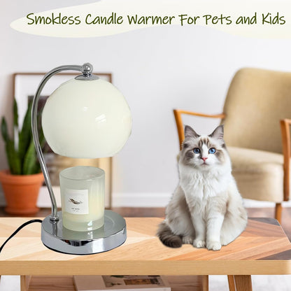 Candle Lamp Warmer, Wide Base Scented Candle Warmer with Timer and Dimmer, Modern Candle Melting Lattern, Home Decor Table Lamp (Silver)