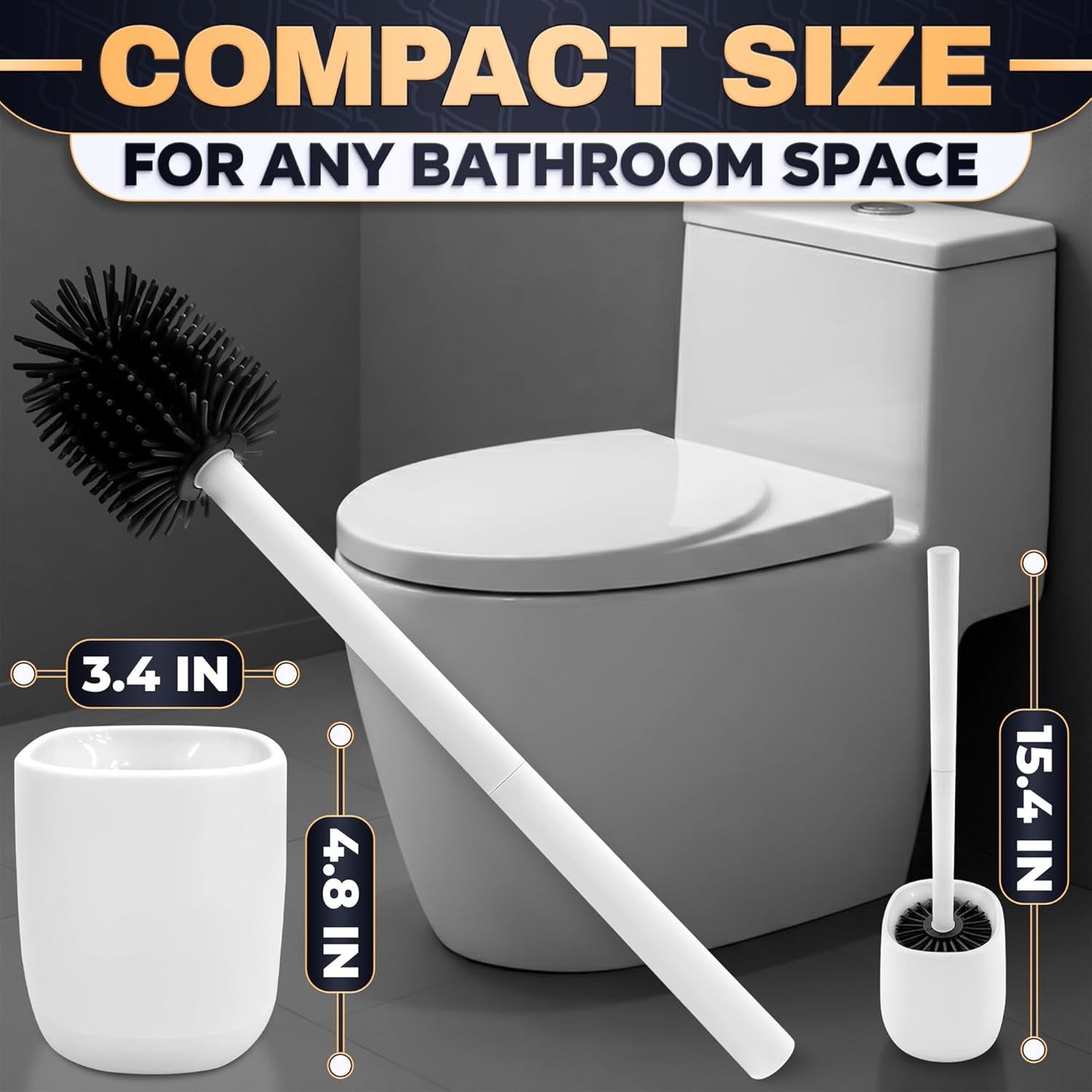 Silicone Toilet Brush and Holder Set - Cream RV Toilet Brush with Holder, Flexible Head, Soft Bristles, Detachable Handle and Freestanding Base, Compact Bathroom Cleaning Tool with Minimalistic Design