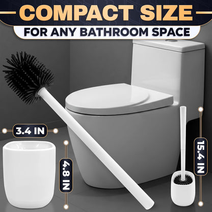 Silicone Toilet Brush and Holder Set - Cream RV Toilet Brush with Holder, Flexible Head, Soft Bristles, Detachable Handle and Freestanding Base, Compact Bathroom Cleaning Tool with Minimalistic Design