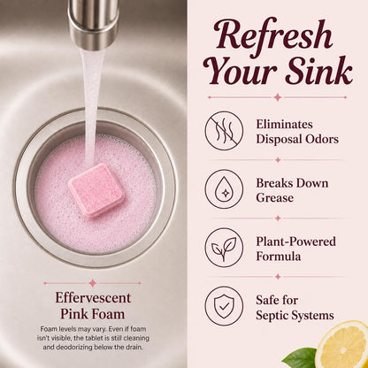 Glory Days Garbage Disposal Cleaner and Deodorizer Tablets | Foaming Citrus Drain Freshener, Sink Odor and Grease Buildup Remover, Septic Safe, Plant Based, Plastic Free