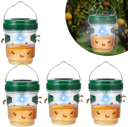 Upgraded Solar Wasp Traps Outdoor Hanging Yellowjacket Trap Hornet Wasp Catcher with UV LED Light Reusable Bee Traps for Outside, Garden, Backyard, and Orchard,4 Pack