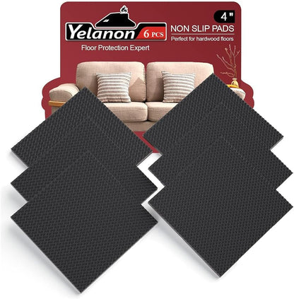 Yelanon Non Slip Furniture Pads -12pcs 4" Furniture Grippers Hardwood Floors, Non Skid for Furniture Legs,Self Adhesive Rubber Feet, Anti Slide Furniture Floors Protectors for Keep Couch Stoppers