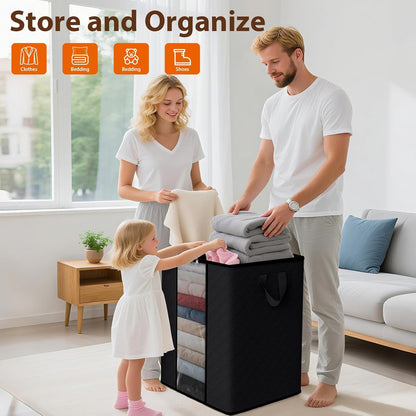 SpaceWhisper 3 Pack 100L Clothes Storage, Foldable Thick Fabric Blanket Storage Bags, Containers for Organizing Bedroom, Closet, Clothing, Comforter,Closet Organization with Handle,Grey