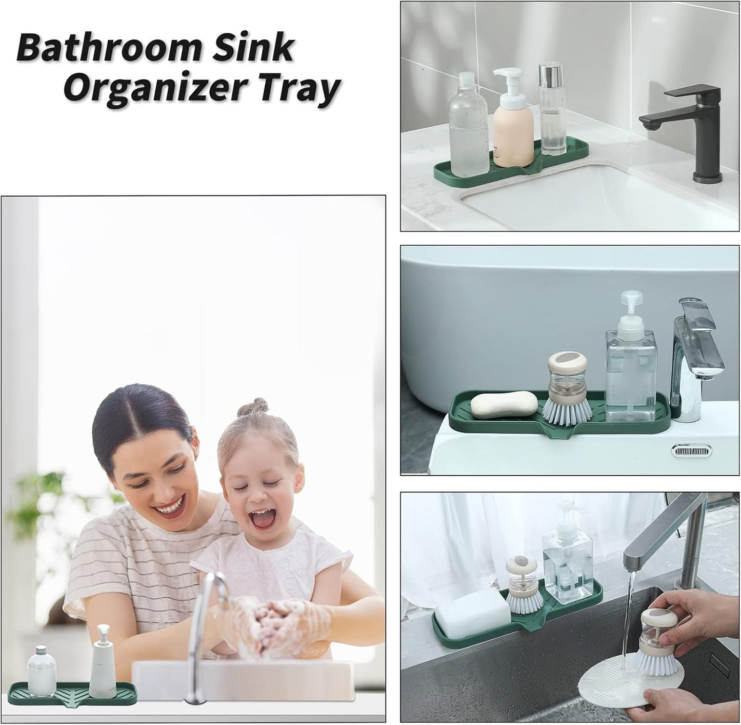 MicoYang Silicone Bathroom Soap Dishes with Drain Spout-Bathroom and Kitchen Sink Organizer,Sponge Holder,Dish Soap Tray,Perfect for Dispenser,Scrubber,Bottle,Cup on Sink or Counter-Coffee 4.9"×3.2"