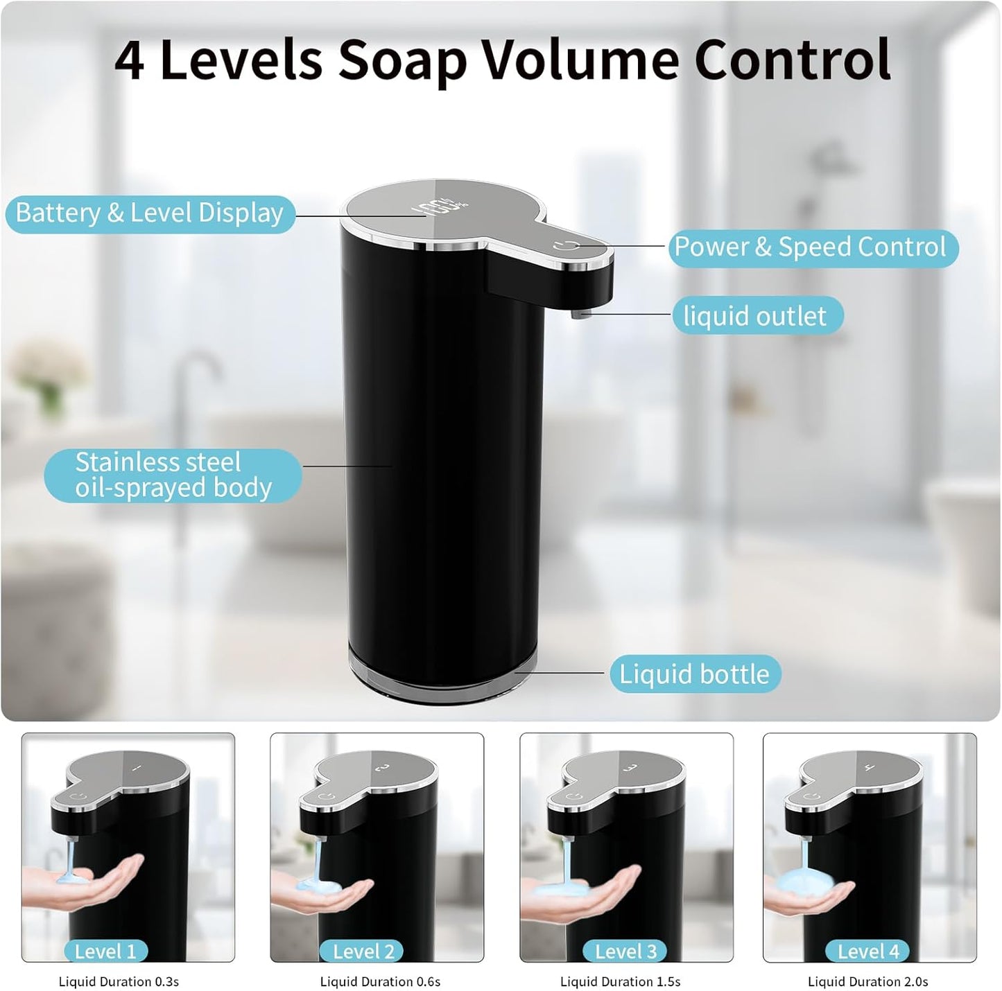 Automatic Foaming Soap Dispenser,Touchless Foam Soap Dispenser,12oz Rechargeabled Wall Mounted Smart for Bathroom and Kitchen Dish Soap,Easy for Toddlers（Brushed Silver）