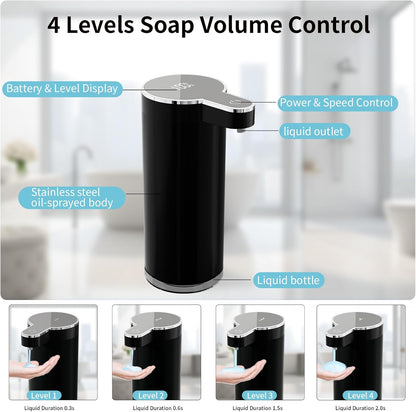 Automatic Foaming Soap Dispenser,Touchless Foam Soap Dispenser,12oz Rechargeabled Wall Mounted Smart for Bathroom and Kitchen Dish Soap,Easy for Toddlers（Brushed Silver）