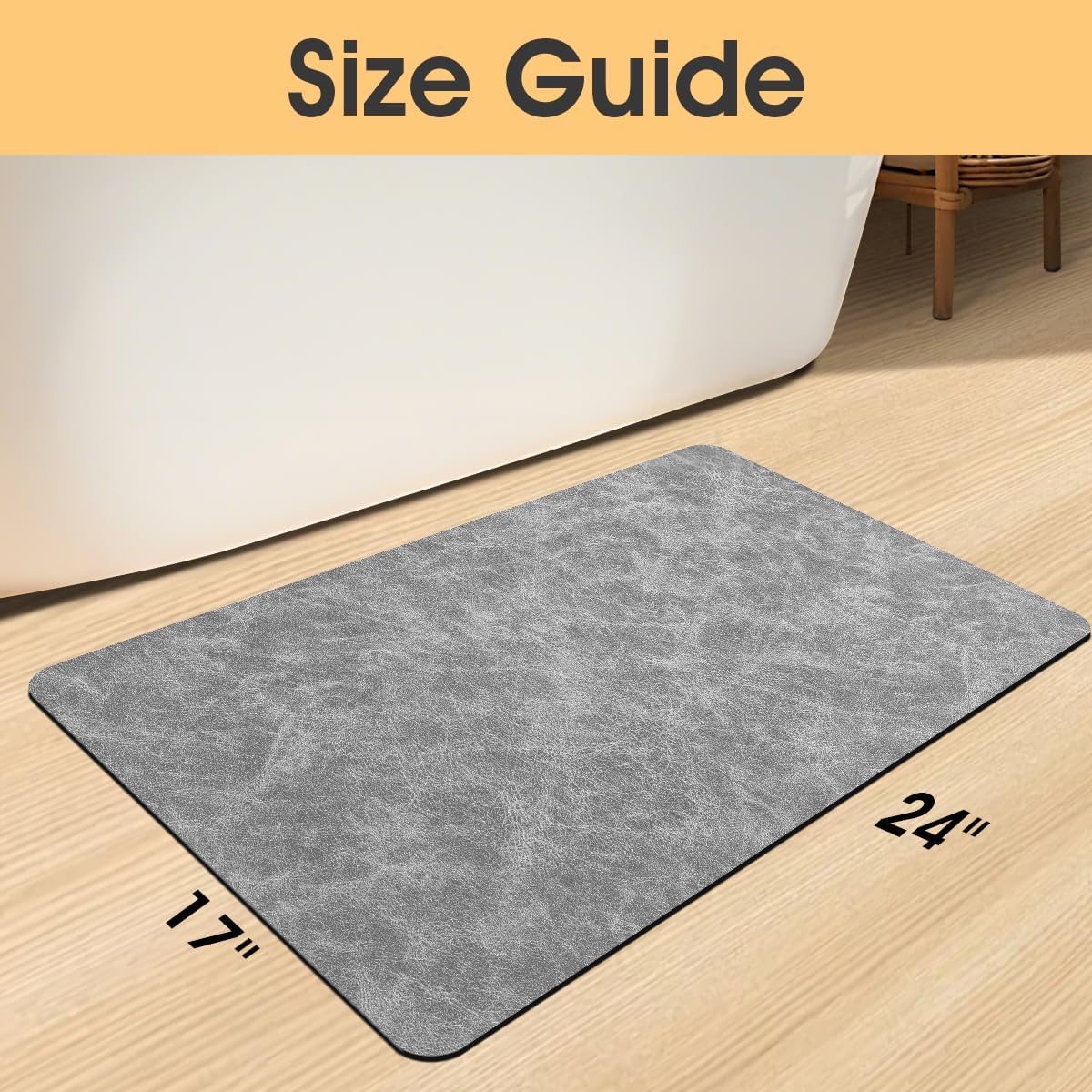 ACCUMTEK Non Slip Bath Mat, Thin Bathroom Rugs Fit Under Door, Quick Dry Bath Mats, Machine Washable Bath Rugs for Bathroom, Bathtub & Kitchen, Grey/Bordered/24 x17