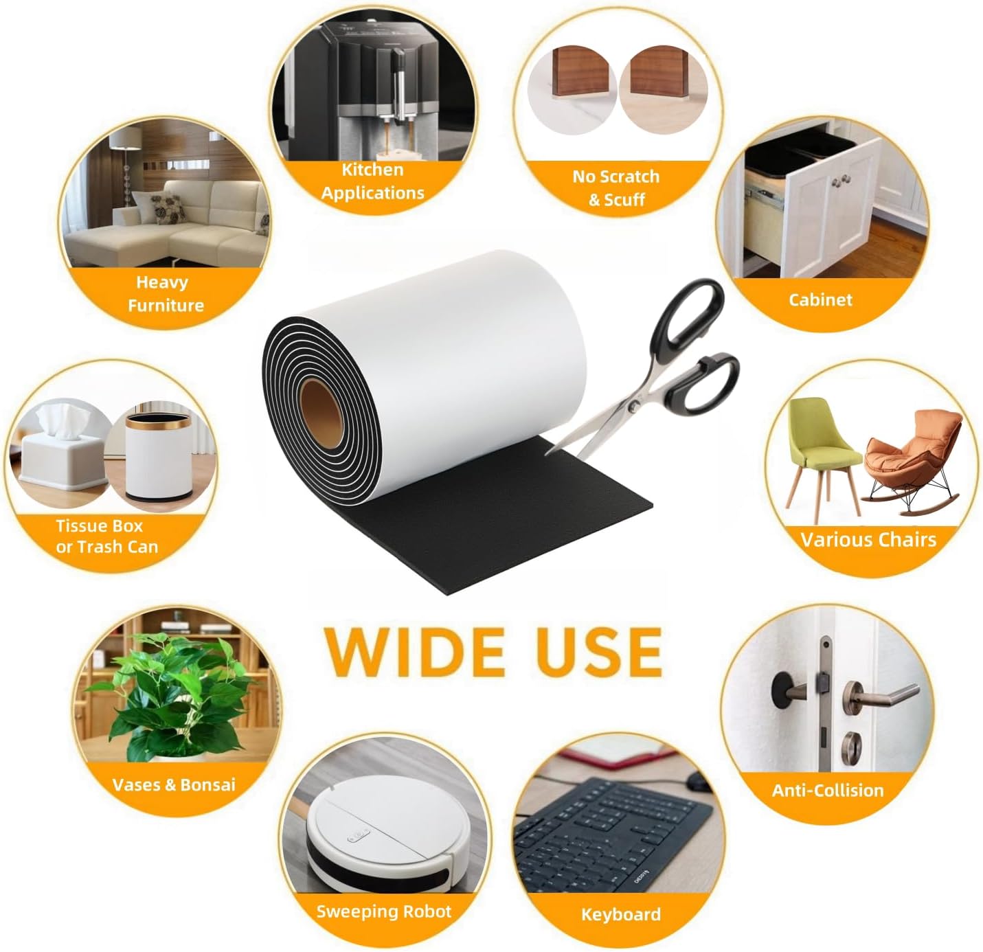 Furnigear Felt Strips with Adhesive Backing Heavy Duty Cuttable Felt Tape Roll Furniture Pads for Chair Legs - Protecting Hardwood Floors, Chair Wall Protector (Black, 80 x 0.5 x 0.14 Inch)