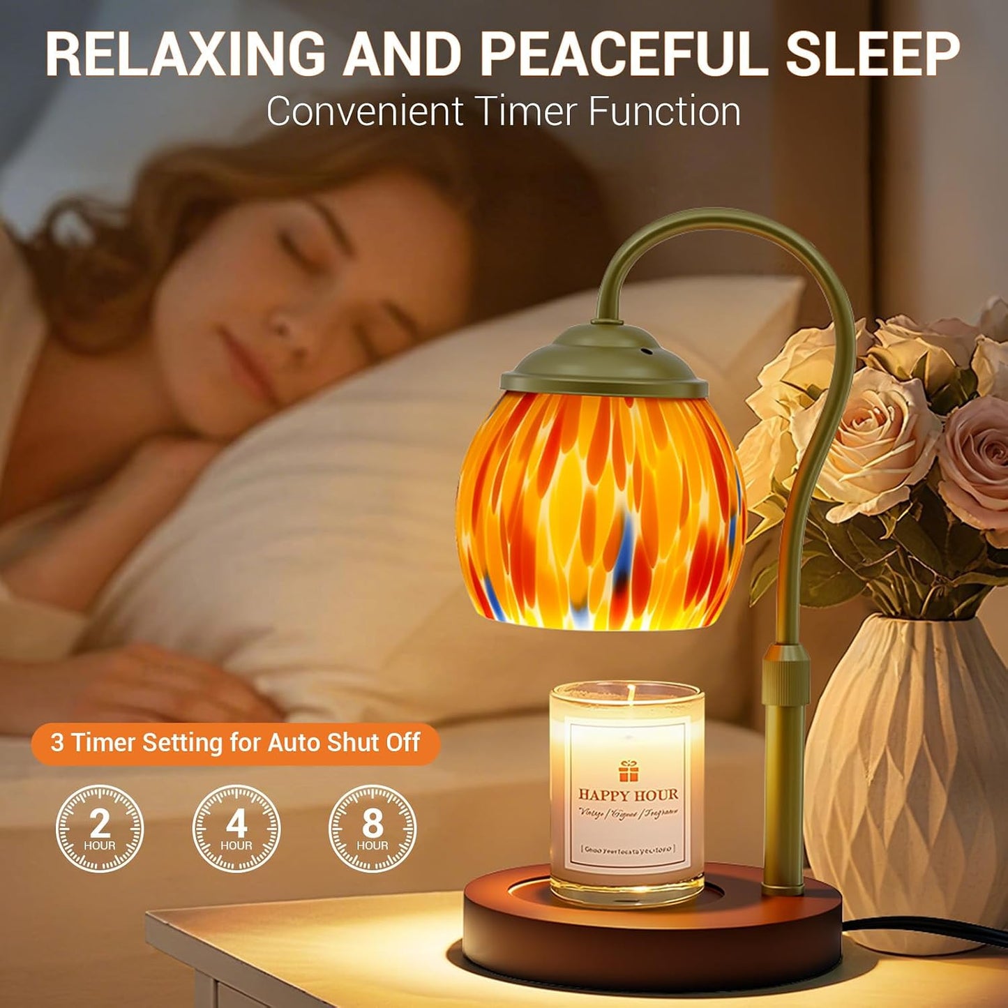 Candle Warmer Lamp with Timer Dimmer - Height Adjustable Wax Melt Warmer for Jar Candles, Blown Art Glass Candle Warming Lamp with 2 Bulbs Birthday Gifts for Mom Women Candle Holders for Home Decor