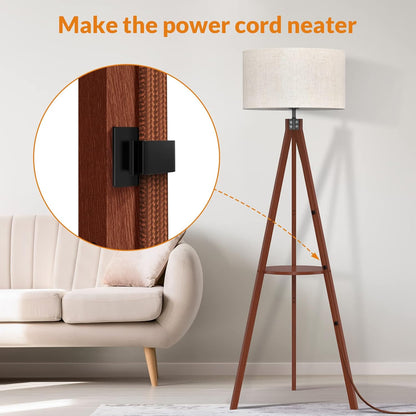 LEPOWER Tripod Floor Lamp, Mid Century Wood Standing Lamp, Modern Design Shelf Floor Lamp for Living Room, Bedroom, Office, Flaxen Linen Shade with E26 Base Brown