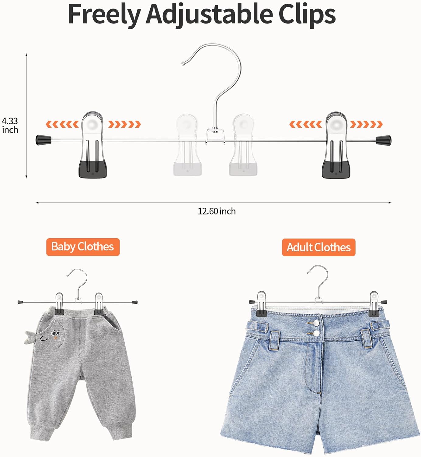 Pants Hangers with Clips: 10Pack Skirt Hangers for Women Metal Adjustable Trouser Hangers for Jeans Shorts Dress - Black