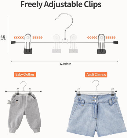 Pants Hangers with Clips: 10Pack Skirt Hangers for Women Metal Adjustable Trouser Hangers for Jeans Shorts Dress - Black