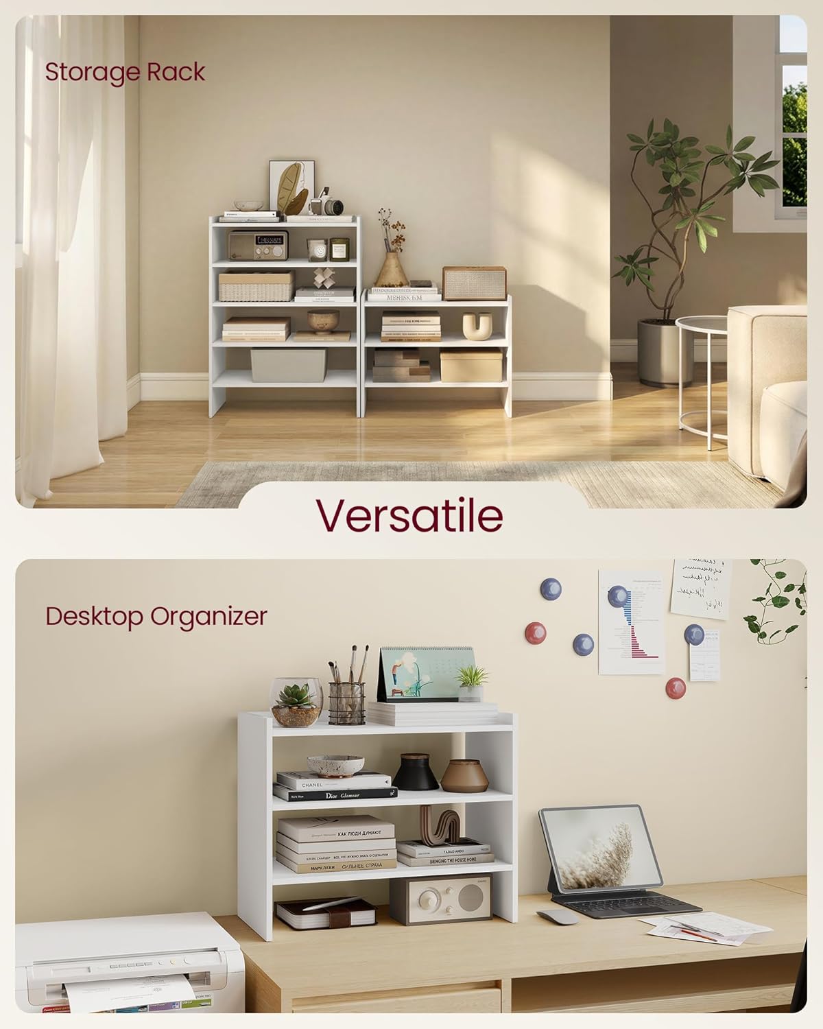 VASAGLE CUSTOS Collection - Shoe Rack for Closet, Stackable Shoe Organizer Shelf for Entryway, 2 Tiers, 11.7 x 24.4 x 14.2 Inches, White ULBS062WZ01S