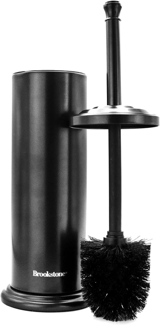 BROOKSTONE Toilet Brush and Holder Set for Bathroom with Splash Guard for Deep Cleaning, Compact and Space Saving Stylish Toilet Bowl Cleaners, Chrome