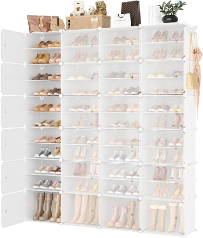 Portable Shoe Rack Organizer with Door, 96 Pairs Shoe Storage Cabinet Easy Assembly, Plastic Adjustable Shoe Storage Organizer Stackable Detachable Free Standing DIY Expandable 12 Tier Black