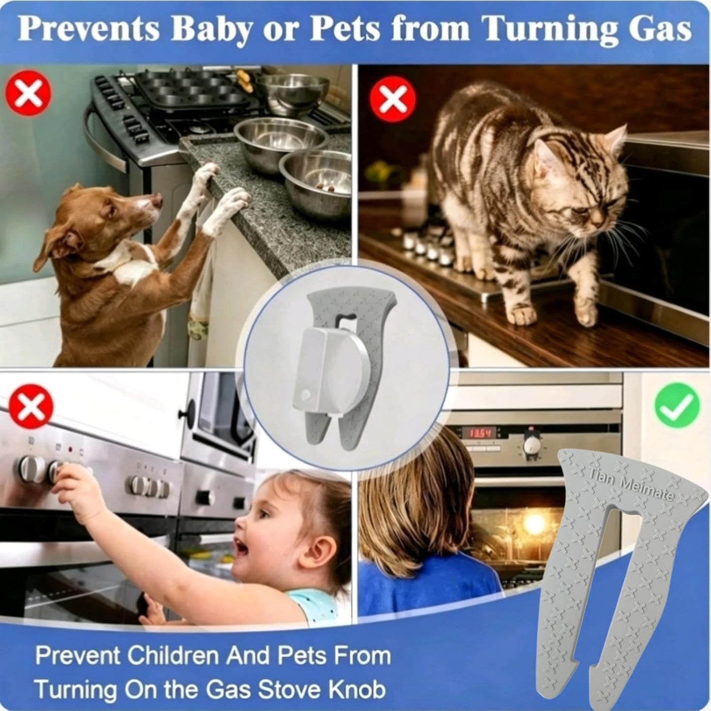 Universal Stove Knob Locks(2Pack Blue and 3Pack Gray) Child Proof Gas Stove Safety Lock with Key, Easy Install No Tools Needed, Heat Resistant Baby Proofing Essentials for Kitchen Cooktop