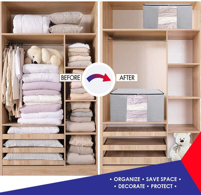 Cube Vacuum Storage Bags, Space Saver Bags, Premium Totes with Cubic Vacuum Compression Seal Bags for Clothing & Bedding. Space Saving Jumbo Organizer for Storing Clothes, Comforters,Blankets,Pillows+