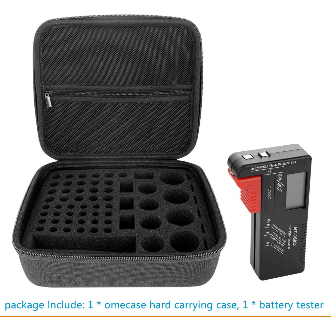 Linkidea Hard Battery Storage Container, Organizer Box with Tester BT-168, Safe Carrying Battery Case Holder - Holds 76 Various Sizes AA AAA 9V C D Batteries with Battery Tester